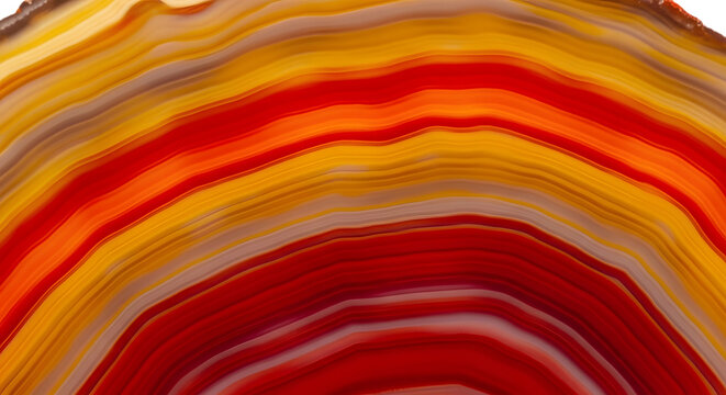 Vibrant agate slice with multicolored bands isolated on transparent background