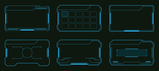 Sci-fi hud futuristic frame vector set. Vector illustration of cyberpunk user interface technology window, digital gaming dashboard border panel, and sci science fiction display element. © VisionaryFrames