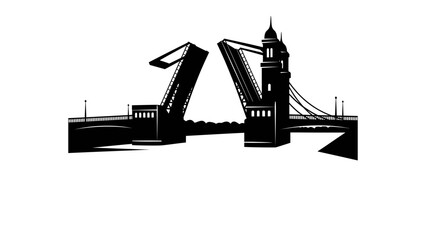 Drawbridge Silhouette: A striking black silhouette of an open drawbridge against a subtle background, symbolizing passage and connection. © mojahedh