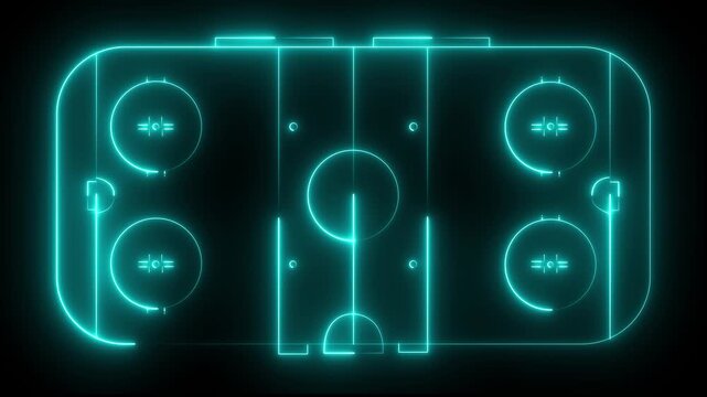 ice Hockey sports court icon animation on black background. futuristic digital icon video of a high-tech ice Hockey sports court .Motion graphic of concept animation 4k video
