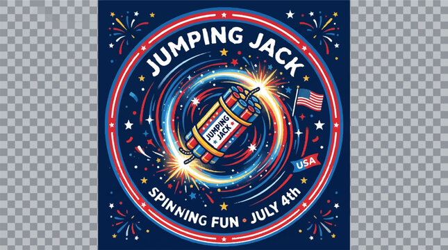 Jumping jack firecracker icon spanning fun july 4th
