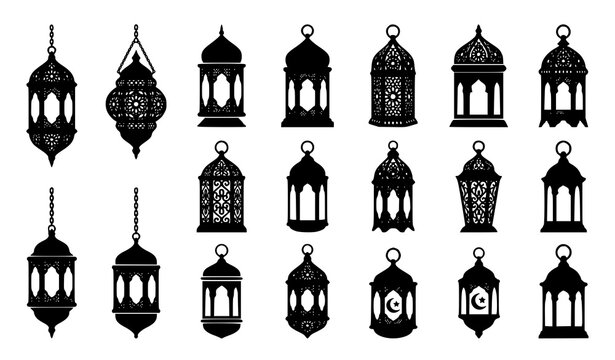 Islamic Ramadan Fanous Lantern Black Silhouette Collection Vector Illustration