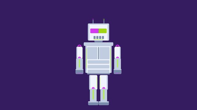 Retro robot assembling in a minimalist flat design animation