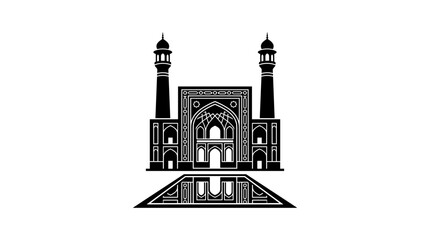 Obraz premium Islamic Mosque Architecture Silhouette with Reflecting Pool.