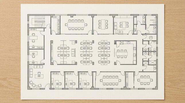 Office Floor Plan Architectural Drawing &mdash; Top View Business Space Planning Layout Stock Photo