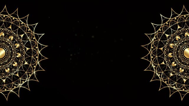 Animation of Luxury mandalas background with gold frame in arabesque pattern Arabic style. Motion Graphics Video Mandala Rotating on Both Sides. Elegant black Background and copy space for you text