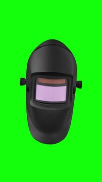 welding mask 3D cartoon animated on green screen background, vertical video