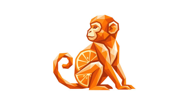 Orange Monkey Geometric Low Poly Style Sitting