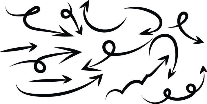 Collection of black arrow design elements for flow direction and process