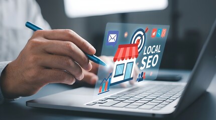 Digital marketing professional using a laptop to optimize a local business website for local seo rankings