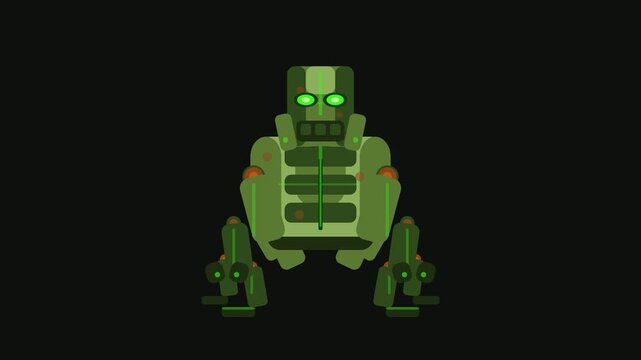 Robotic figure assembly and activation with glowing green core