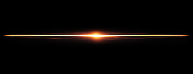Fototapeta premium Orange Gold Warm Horizontal Lens Flare Streak Glow Overlay on Black Background for Cinematic Sunset Warmth Video Editing and Creative Graphic Design