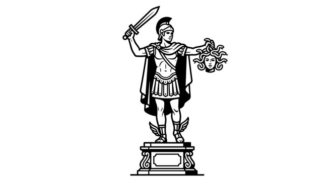 Perseus Statue Holding Medusa Head and Sword.