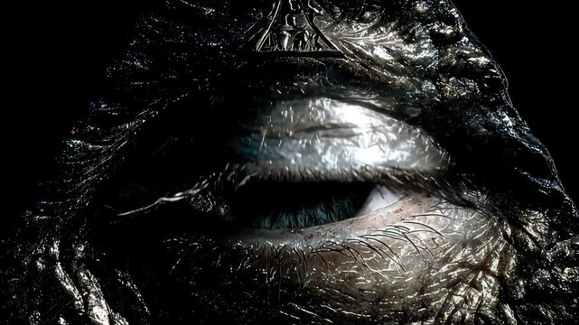 Dramatic closeup of reptilian eye opening and revealing detailed textures