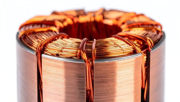 Close-up of a copper electrical coil.