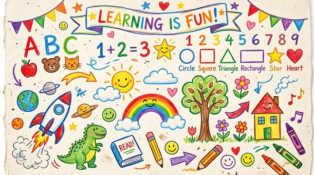 Colorful children's drawing celebrating teachers day china with educational elements and playful illustrations