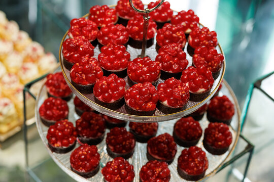 Tiered Glass Stand with Red Currant Dessert Tartlets