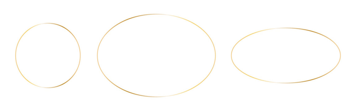 Golden oval ad circle frames. Vector outline thin aesthetic geometric shine luxury borders for invitations design
