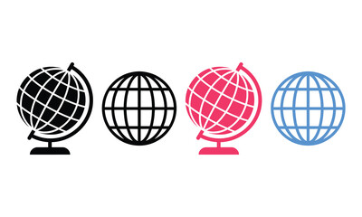 Four colorful globe icons on stands in a row © candysartistry