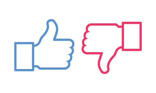 Upvote and downvote thumbs icon set in blue and pink colors