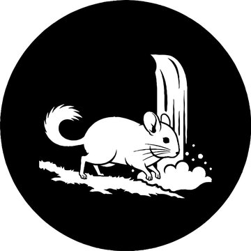 White mouse with long tail near waterfall illustration.
