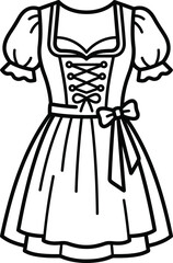 Fototapeta premium Dirndl dress vector icon - traditional folk clothing line art with black and whi