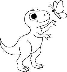 Fototapeta premium Hand Drawn Cute Dinosaur and Butterfly Illustration
