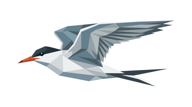 Geometric Bird Flying, Low Poly Style, Minimalist Design, White Background