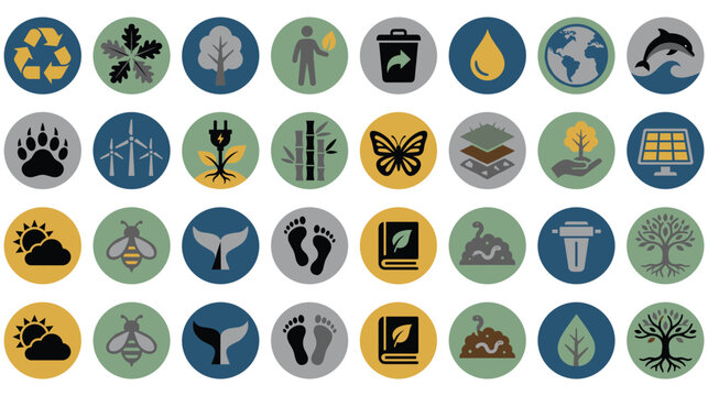 Set of twenty eight environmental and nature icons in colorful circles set.