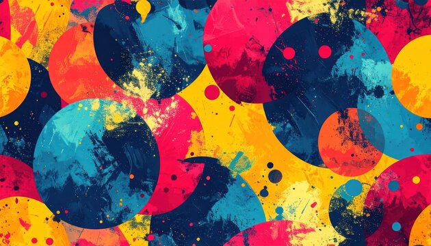 Vibrant abstract art with overlapping circles of various sizes and colors, creating a textured design