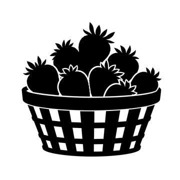 Ripe strawberries in basket silhouette isolated on white background  