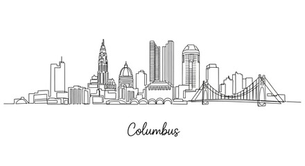Obraz premium Columbus Skyline Drawing - Line Art Cityscape Illustration