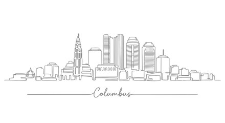 Fototapeta premium Columbus Skyline Illustration. Modern Cityscape Line Art. Ohio Landmark Art.