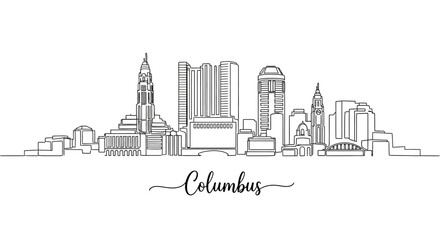 Fototapeta premium Columbus Skyline Line Art - Minimalist Cityscape Illustration