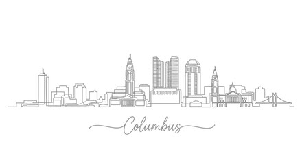Obraz premium Columbus Skyline Line Art Continuous Drawing - Ohio Cityscape Sketch