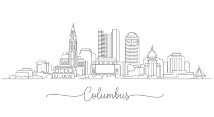 Obraz premium Columbus Ohio Skyline Illustration: Line Art Cityscape
