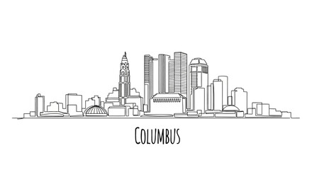Fototapeta premium Columbus Ohio Skyline Illustration, Black and White, Line Art