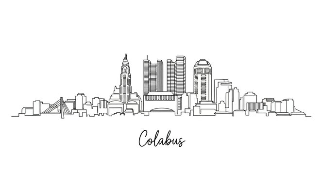 Columbus Ohio Skyline Illustration, Minimalist Cityscape