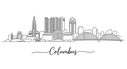 Obraz premium Columbus Ohio Skyline Silhouette Illustration, Architectural Line Art