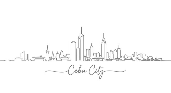 Cebu City Skyline Line Art Illustration with City Name Text