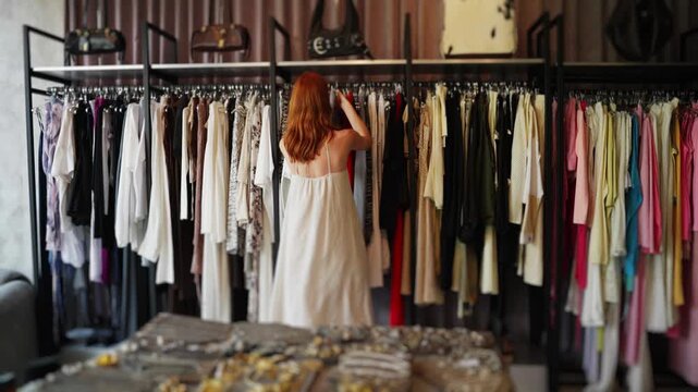 Young woman browsing clothes in a fashion boutique