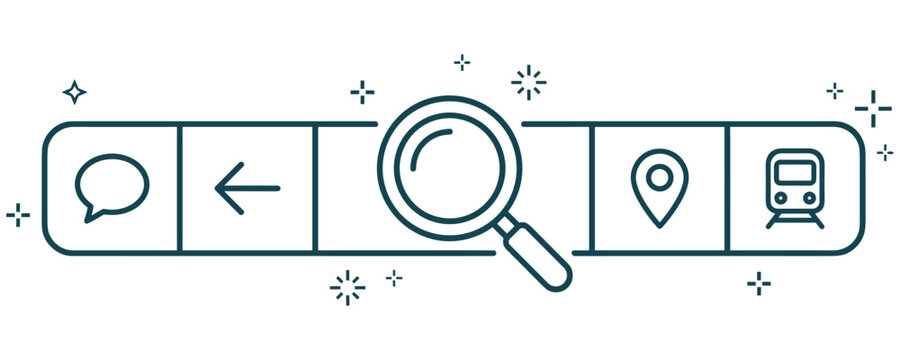 Search bar interface with icons for chat, navigation, and transport.