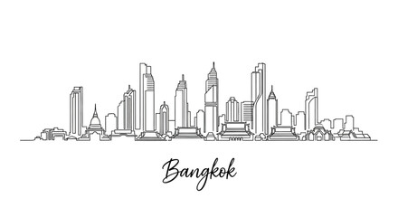 Fototapeta premium Bangkok City Skyline Illustration, Outline, Monochrome, Thailand
