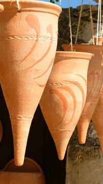 Vertical video of different pottery. Crete, Greece.