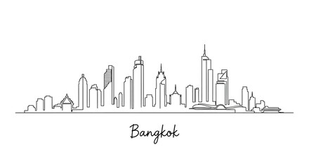 Fototapeta premium Bangkok Skyline Line Art Illustration - Cityscape Outline
