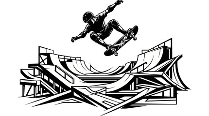 Skateboarder Performing Trick Over Ramp © Teh