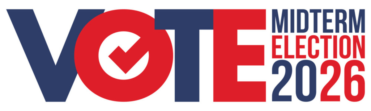 US Midterm Elections 2026. Vote 2026. Vote day. US Election. American flag Patriotic poster. Web banner. Vector illustration