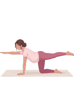 Motherhood illustration of pregnant woman doing yoga exercise