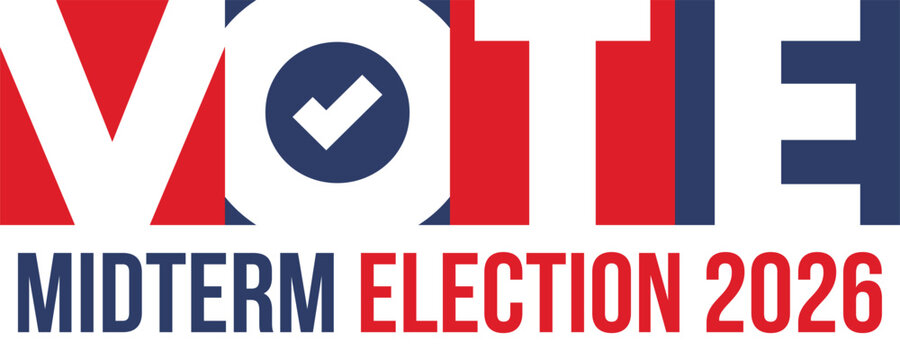US Midterm Elections 2026. Vote 2026. Vote day. US Election. American flag Patriotic poster. Web banner. Vector illustration