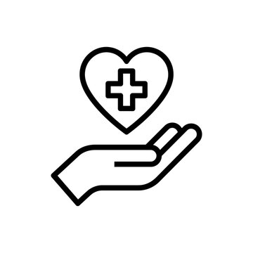 Hand supporting a heart with a medical cross inside, representing essential healthcare services, compassionate medical assistance, health insurance coverage, patient welfare, and general well being